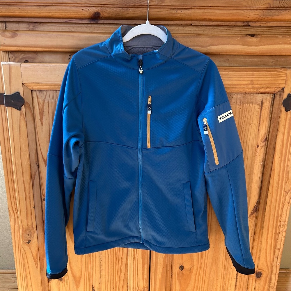 Tellus Men's Front Range Fleece Jacket Blue Soft Quilted Waffle Texture Medium